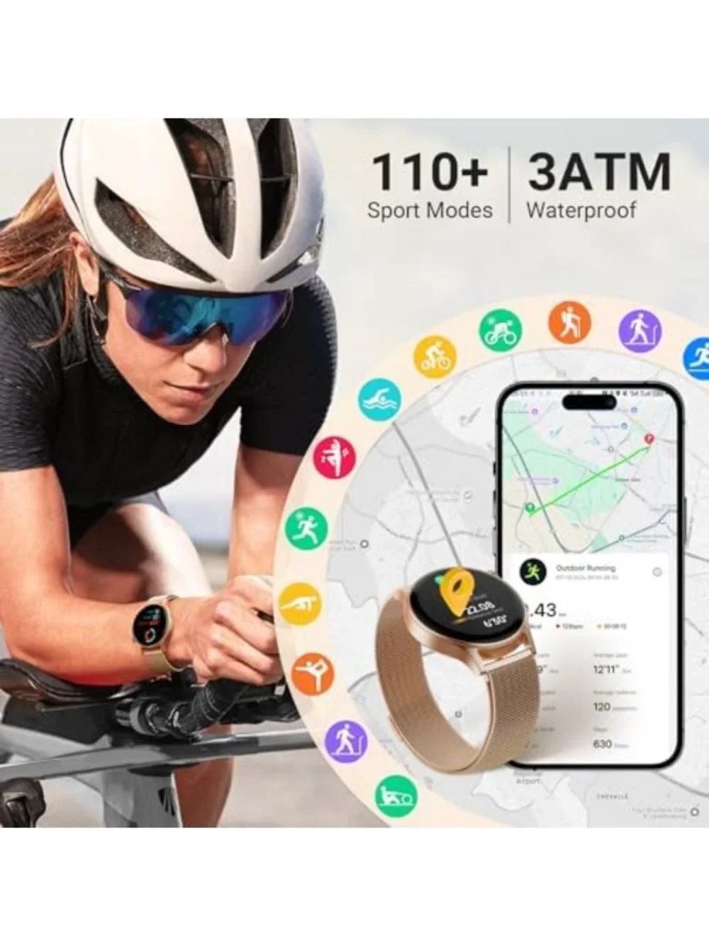 Stylish Smart Watch for Women, Compatible with Android & iPhone, Bronze Color